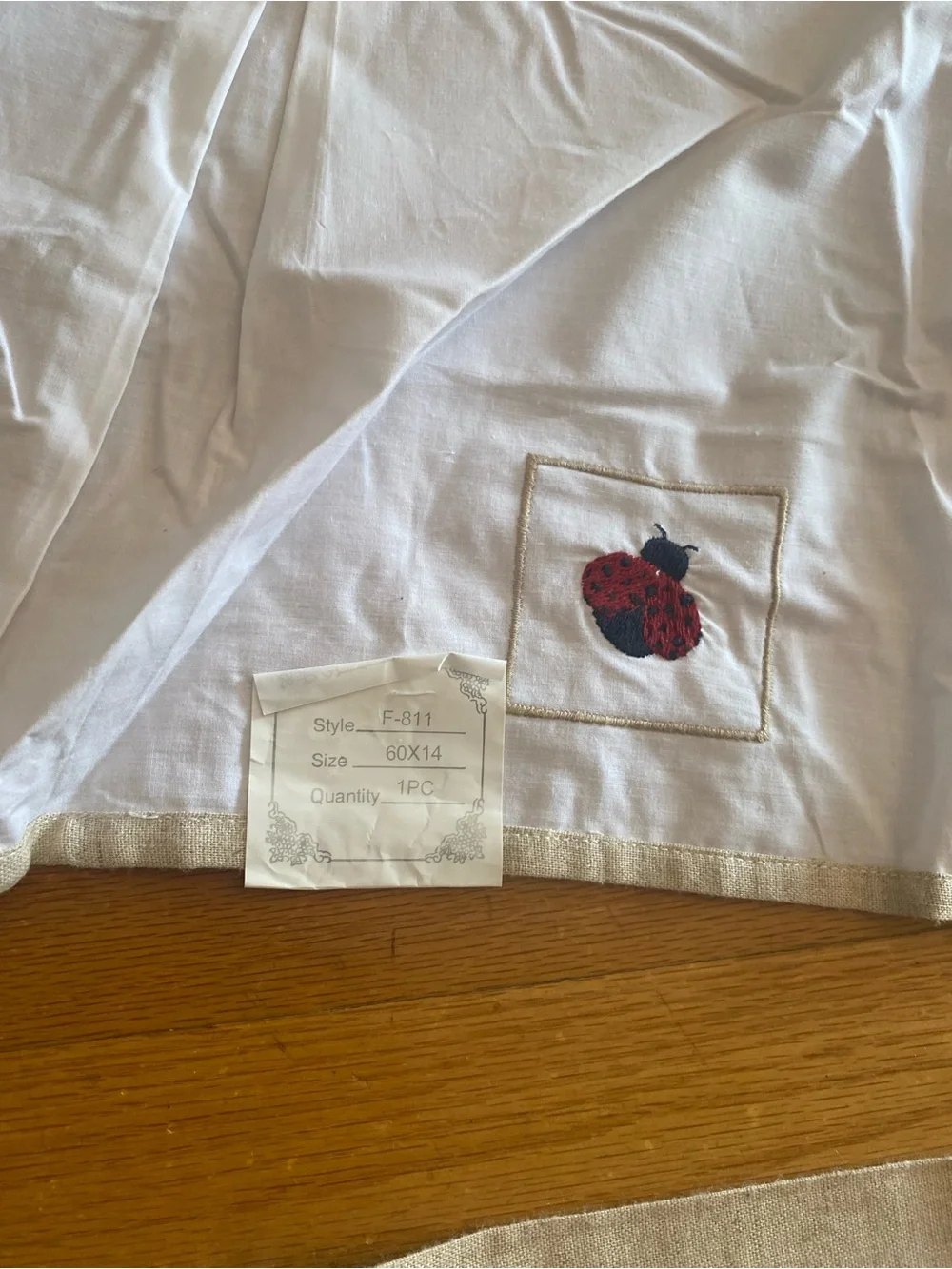 NEW Hand Embroidered Cotton Valance & Tier Set Ladybug Bee Dragonfly Cottage